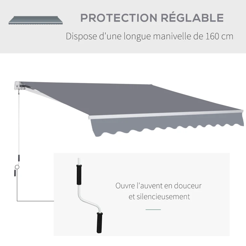 Outsunny Store banne manuel rétractable angle réglable aluminium polyester imperméabilisé 2,95L x 2,5l m gris