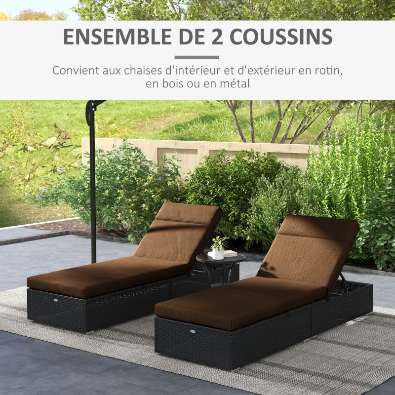 Outsunny Lot de 2 Matelas pour Chaise Longue transat Sangles d'attache pour Jardin MATELAS UNIQUEMENT 196L x 55l cm Marron