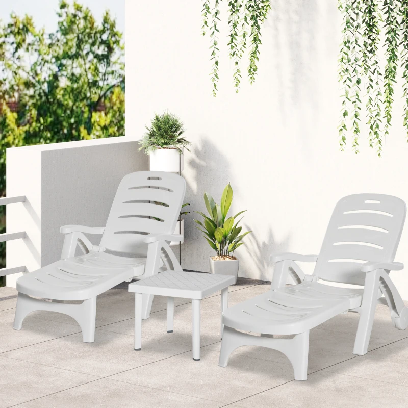 Outsunny 3pcs Garden Furniture Set Outdoor Furniture Set Dining Table, 2 Lounge Chairs and 1 Garden Side Table White