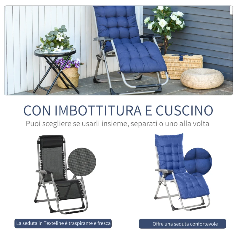 Outsunny Sedia Sdraio Pieghevole da Giardino con Schienale Reclinabile e Materassino, 90x65x110cm