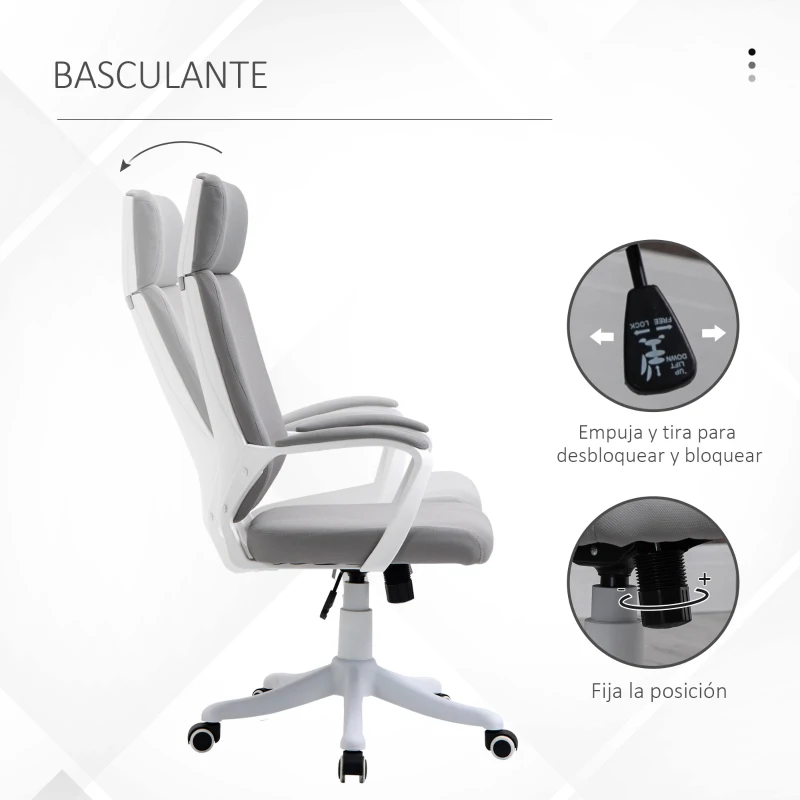 Vinsetto Silla de Oficina Giratoria Silla de Escritorio Giratoria Altura Ajustable con Reposabrazos 63x65x112-120 cm Gris