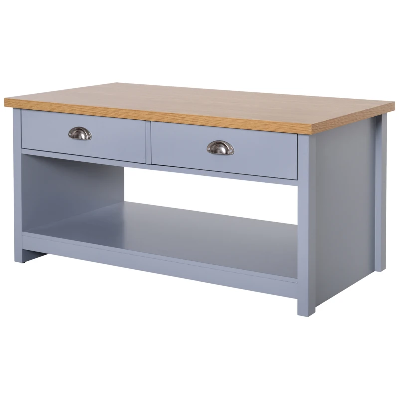 HOMCOM Tavolino da Caffè con Maniglie, 2 Cassetti e 1 Ripiano Aperto in MDF, 99x55x50.5cm