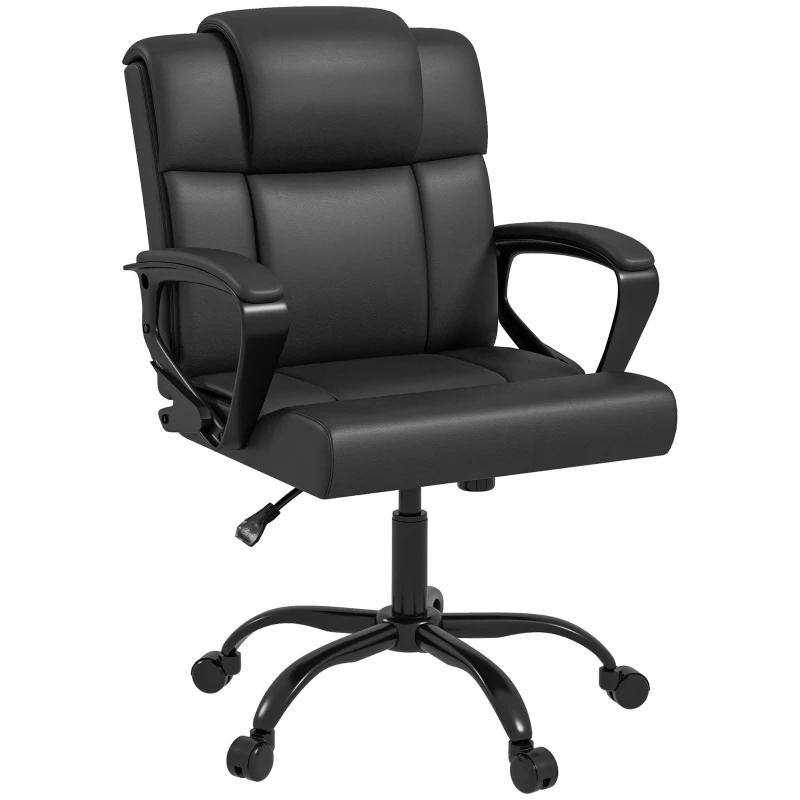 Vinsetto Fauteuil chaise de bureau pivotant hauteur réglable 5 roulettes accoudoirs revêtement synthétique noir
