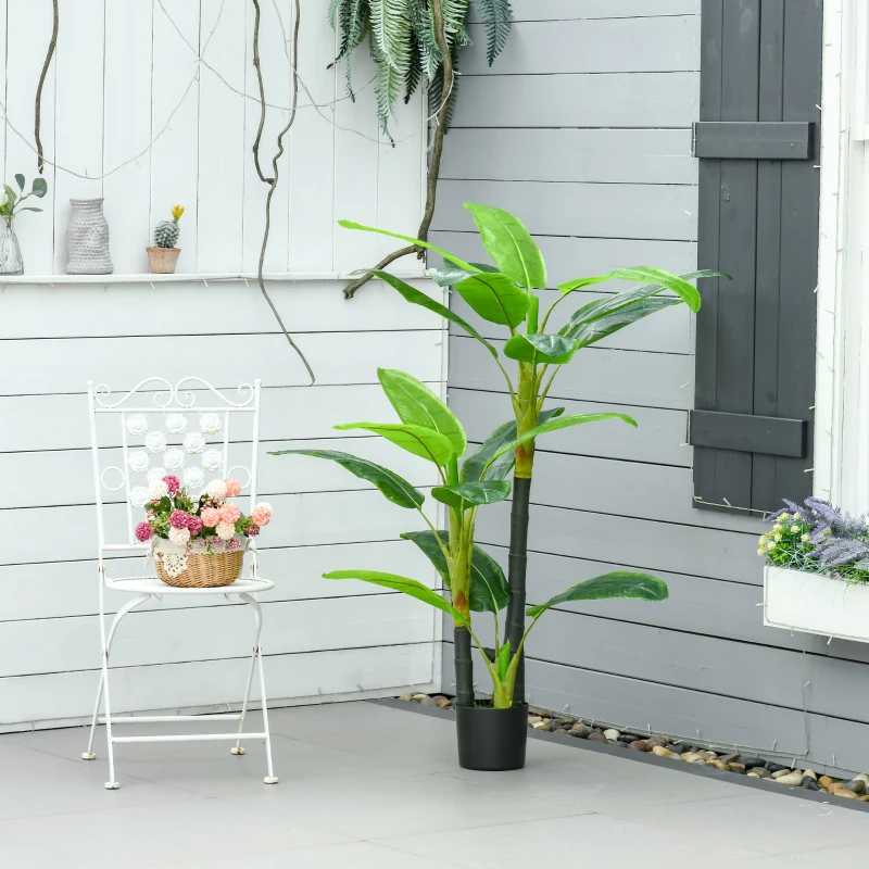 HOMCOM Banano Pianta in Vaso da 150cm, Albero di Banano Artificiale per Interno ed Esterno