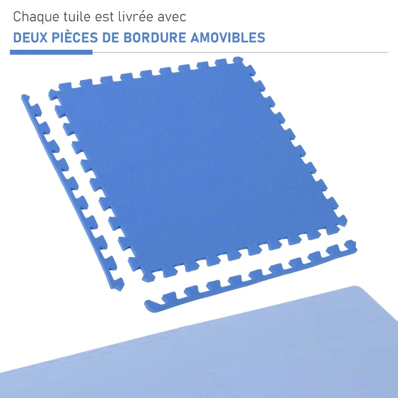 HOMCOM Tapis en Mousse de Protection Sol Tapis de Fitness 62 cm x 62 cm x 1 cm avec Bordures Tapis Puzzle 25 pièces 9,3 m² de Surface Bleu
