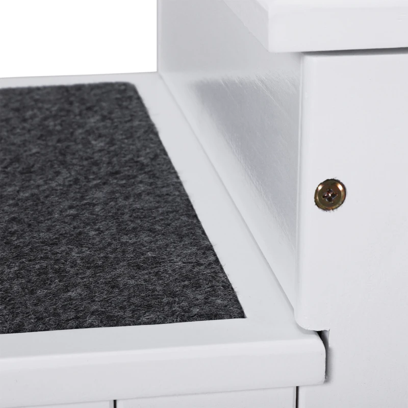 PawHut Escalier pour chien animaux rampe 3 marches revêtement tapis coffre interne rangement blanc gris