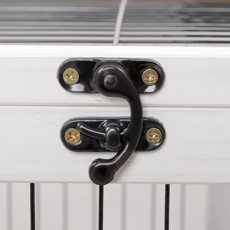 PawHut Clapier à lapin sur roulettes 2 étages porte verrouillable toit ouvrant plateau coulissant rampe marron blanc