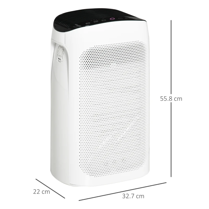 HOMCOM Purificatore d'Aria Filtro HEPA Triplo Strato, 3 Velocità, Modalità Sonno e Timer, 32.7x22x55.8cm, Bianco