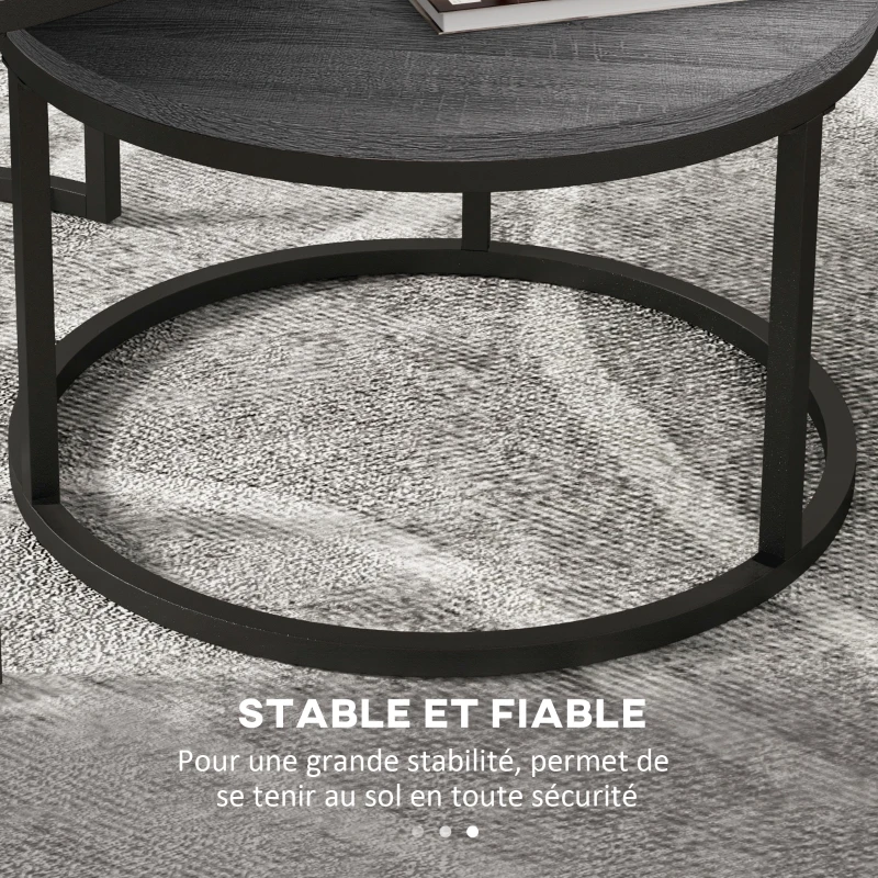 HOMCOM Lot de 2 tables basses gigognes empilable design industriel plateau imitation ciment pieds en métal noir