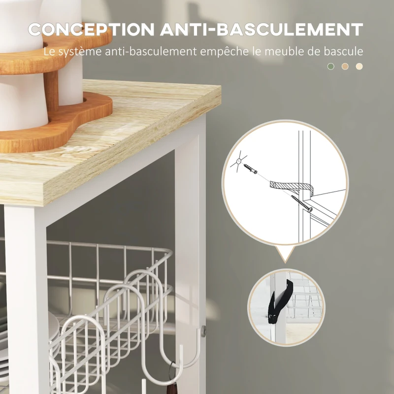 HOMCOM Etagère meuble de rangement cuisine ilot style moderne avec 4 crochets 4 étagères 90 x 40 x 84,5 cm,