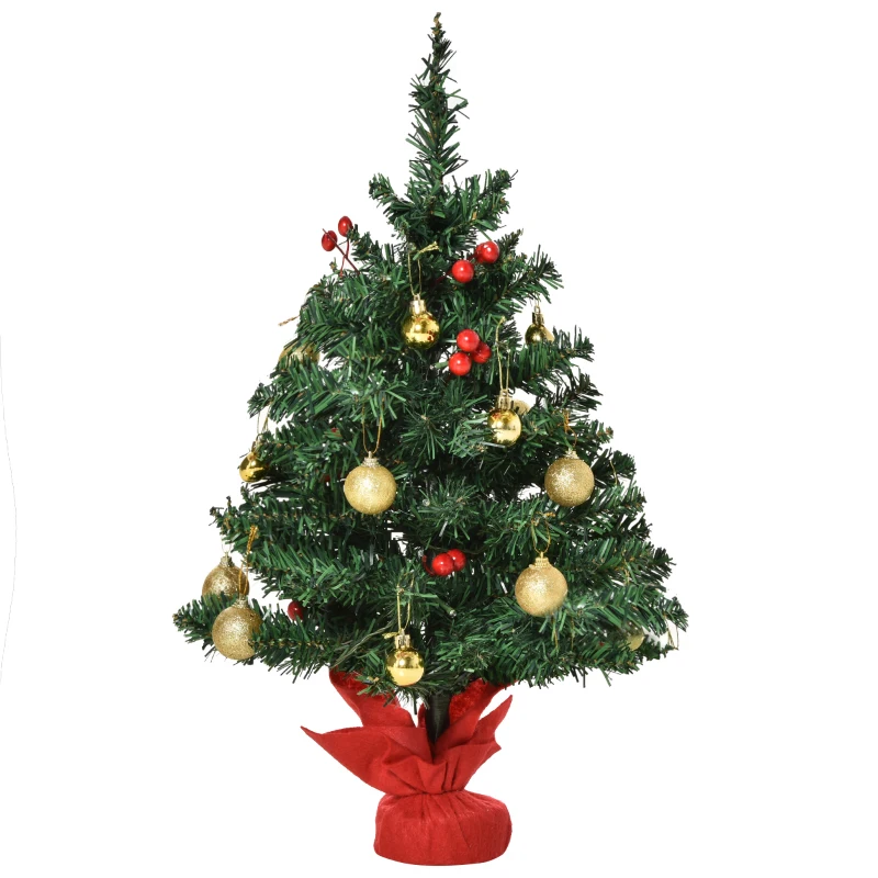 HOMCOM Piccolo Albero di Natale 60cm con 15 Luci a LED e Decorazioni