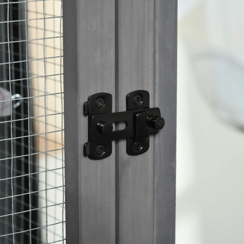 PawHut Bird Cage budgie cage Wooden Outdoor Aviary with Wheels  for Canary Finch with Asphalt Roof Perch Nest Ladder Slide-out Tray, Grey