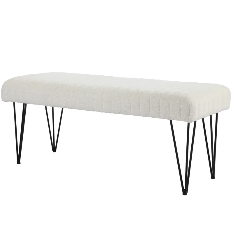 HOMCOM Panca Fondoletto Moderna con Gambe a Forcina, in Tessuto Effetto Ciniglia, Legno e Metallo, 118.5x46x49.5 cm, Crema