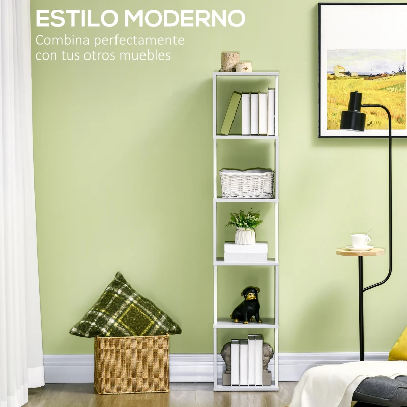 HOMCOM Estantería Librería en Forma S Estantería para Libros con 5 Estantes para Salón Oficina 33x28x161 cm Blanco y Gris