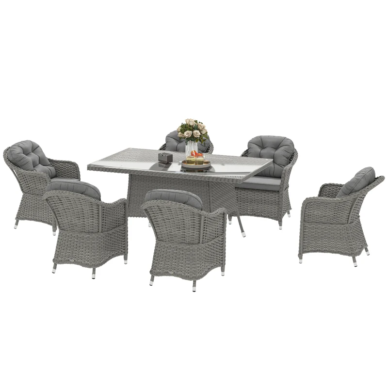 Outsunny Seven-Piece Rattan Dining Set - Light Grey