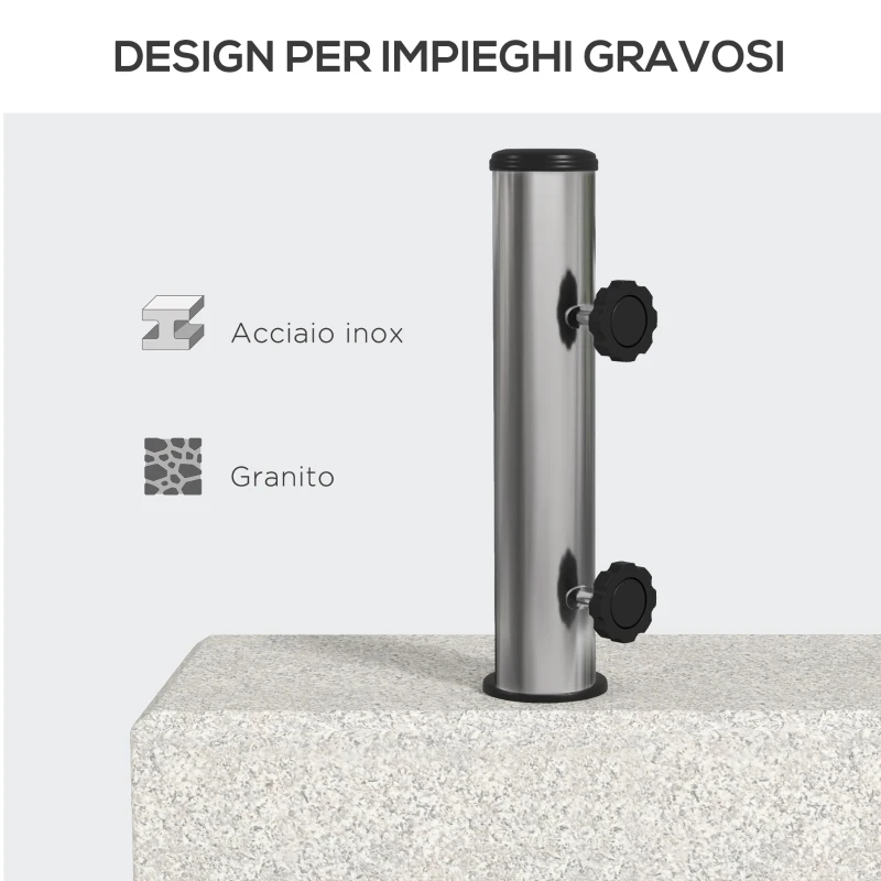 Outsunny Base per Ombrellone da Giardino 25kg per Pali da Ø32mm, Ø38mm e Ø48mm, in Granito e Acciaio Inox, 45x22.5x40 cm, Grigia