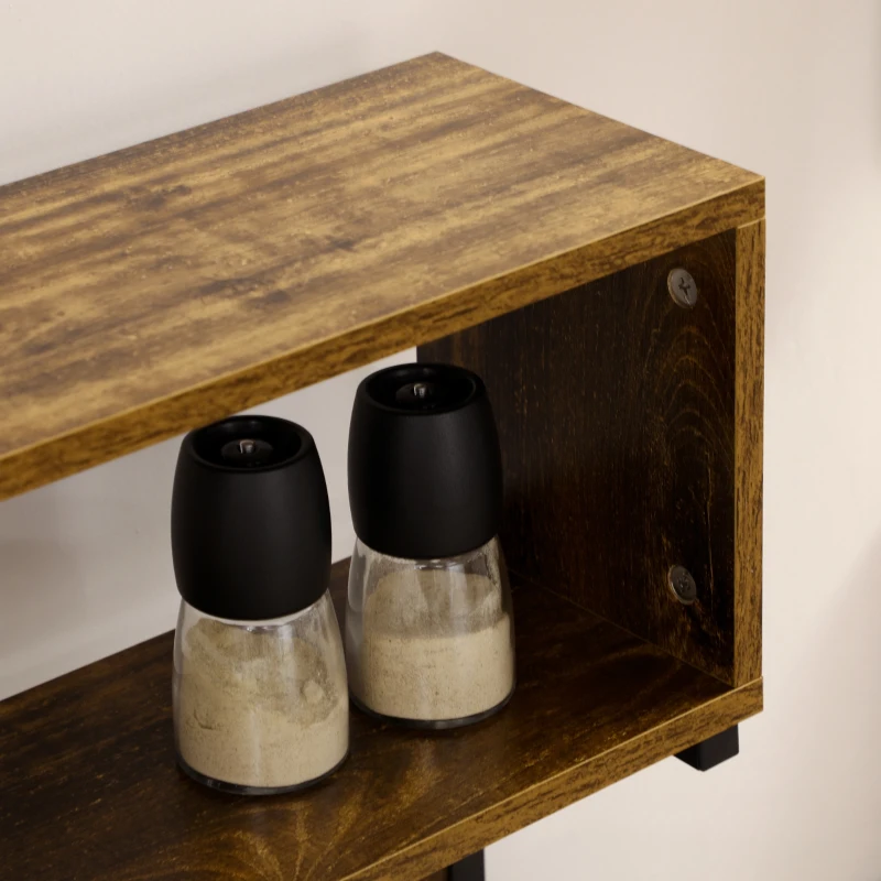 HOMCOM Estantería de Cocina Mueble para Microondas con Toma de Corriente 2 Cargadores USB 5 Ganchos 60x42x153 cm Marrón
