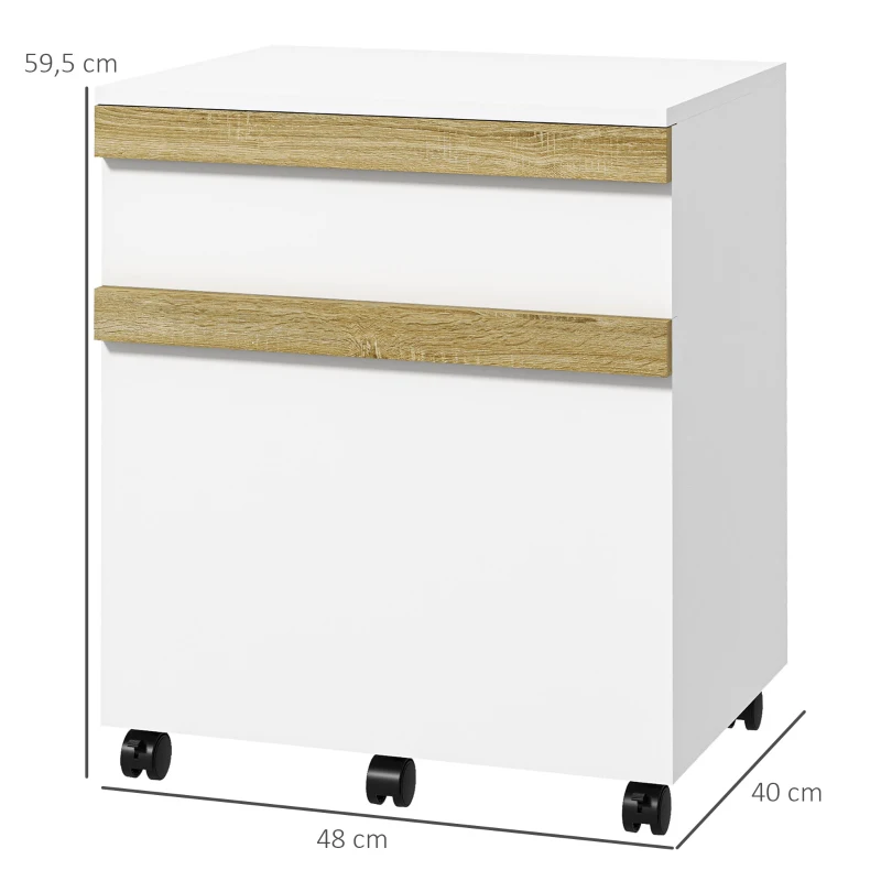 Vinsetto Caisson de bureau à roulettes avec 2 tiroirs coulissants trieur à dossiers 48 x 40 x 59,5 cm blanc