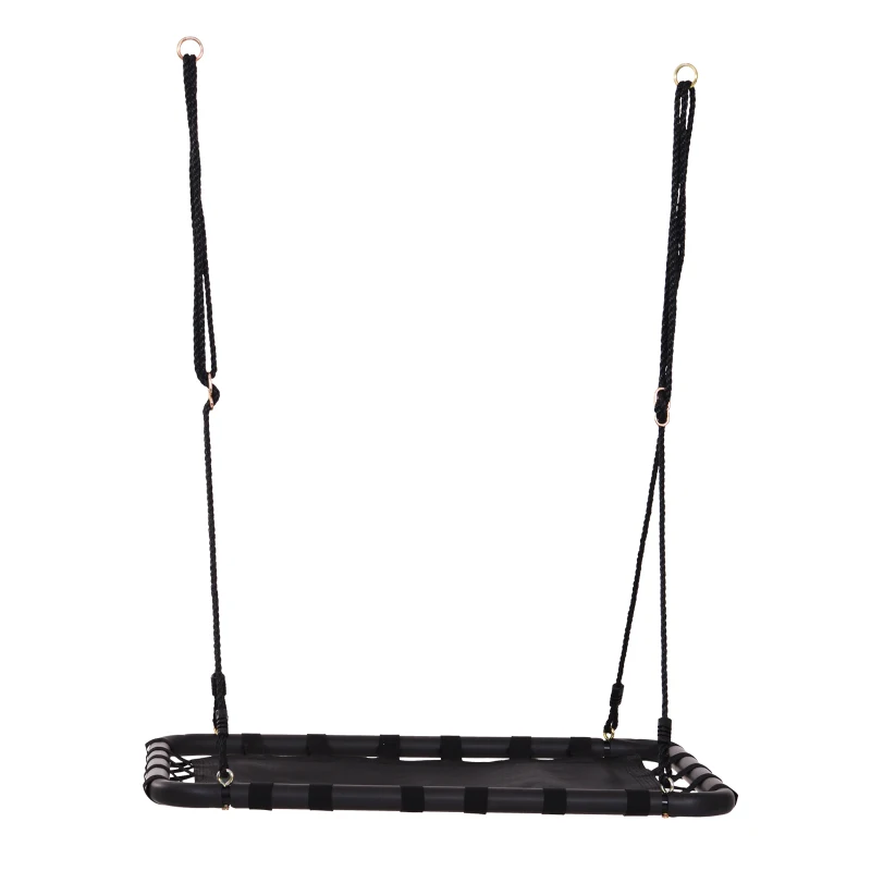 Outsunny Balançoire nid d'oiseau rectangulaire balançoire panier pour enfants adultes charge max. 100 kg dim. 100L x 76l x 4H cm 4 anneaux inclus métal époxy nylon PVC noir