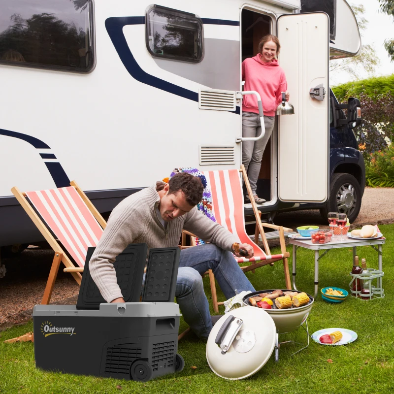 Outsunny Glacière électrique portable congélateur et réfrigérateur avec 2 zones 27 L, 12/24 V DC et 100-240V AC, jusqu'à -20°C