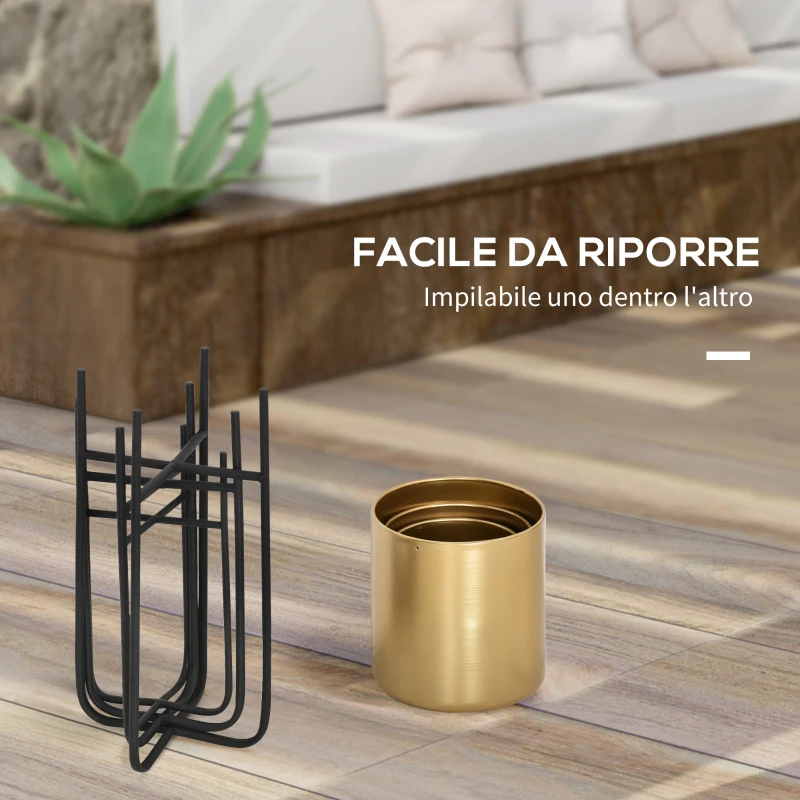 Outsunny Fioriera Set di 3 Pezzi con Supporto di Metallo per Arredamento Interni ed Esterni Oro