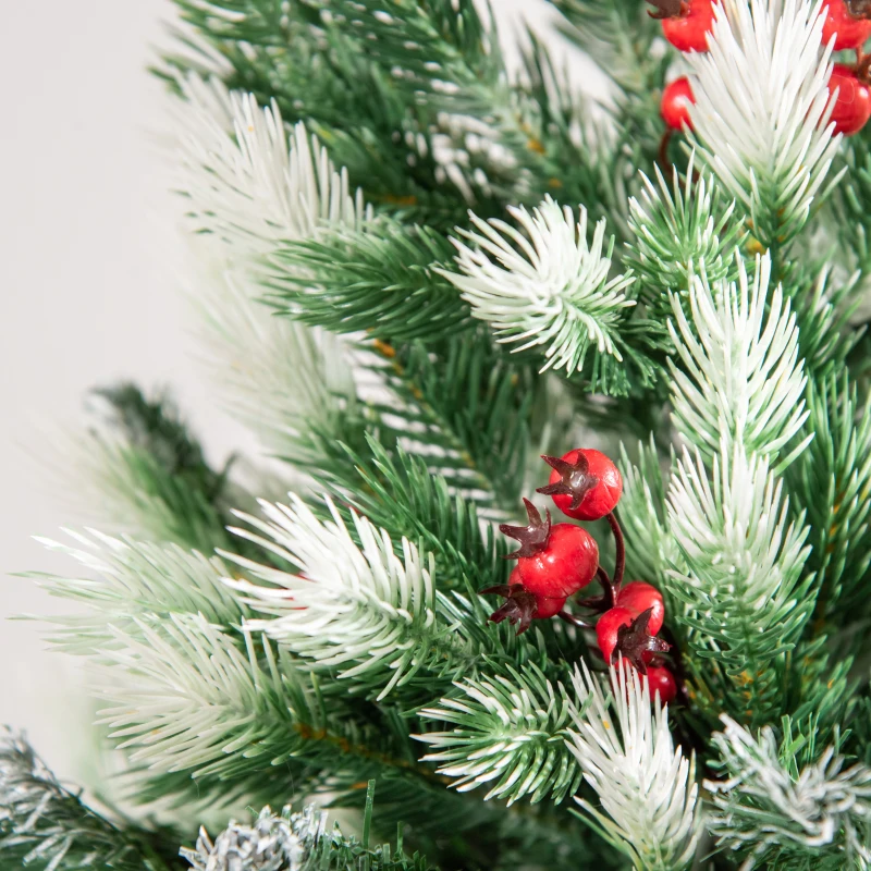 HOMCOM Albero di Natale Innevato 180 cm con Rami Folti, Bacche Rosse, Base Pieghevole e Rimovibile