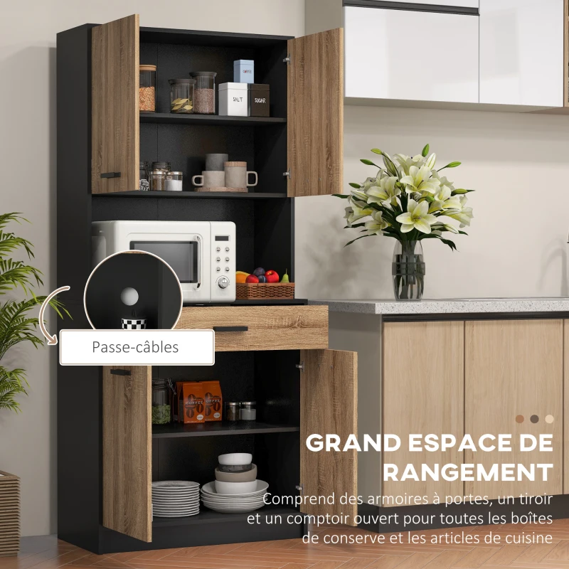 HOMCOM Armoire de cuisine Buffet meuble de rangement, 2 placards 4 portes 1 tiroir, passe-câbles 80L x 40P x 180H cm(m-4)