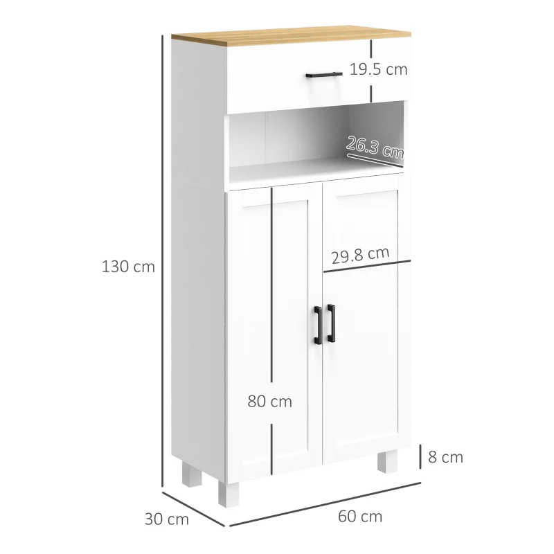 HOMCOM Freestanding Kitchen Cupboard, Nordic Storage Cabinet with Drawer, Doors and Open Countertop for Living & Dining Room, 130cm, White