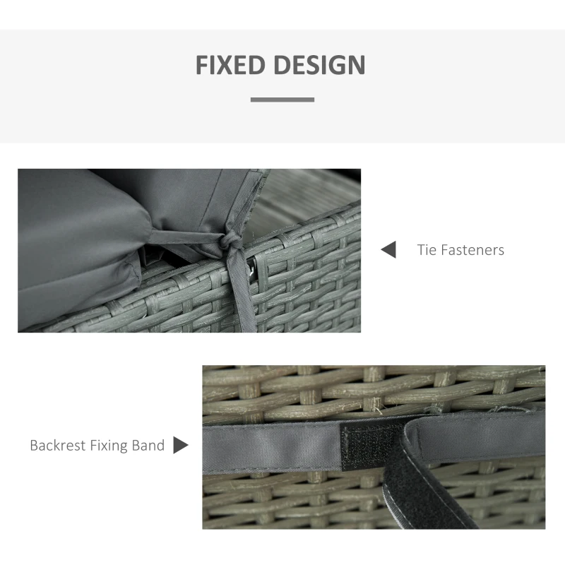 Outsunny Set of 2 Sun Lounger Cushions, Replacement Cushions for Rattan Furniture with Ties, 196 x 55 cm, Cushion ONLY, Dark Grey