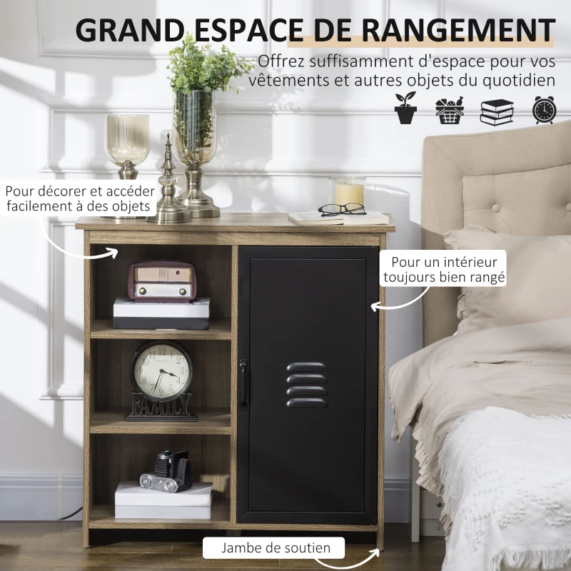 HOMCOM Ensemble Buffet Bibliothèque et Meuble TV Industriel 2 Passe-Fils Multi-rangement Aspect Bois veinage Portes métal Noir