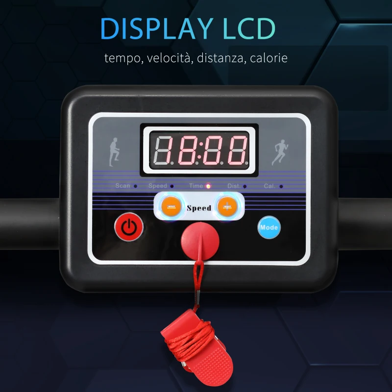 HOMCOM Tapis Roulant Elettrico Pieghevole, Tapis Roulant Elettrico Portatile 1.25HP con Schermo LCD, Velocità 1-10 km/h, Ruote, Allenamento per Casa, Ufficio, Palestra, Nero e Grigio