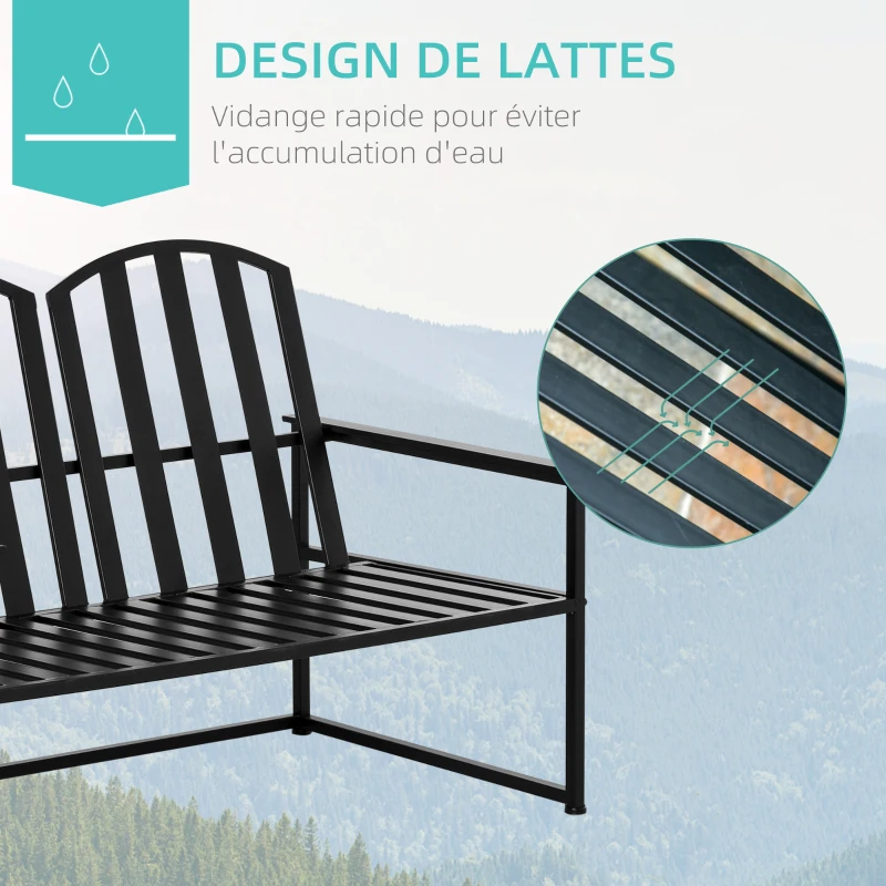 Outsunny Banc de jardin design contemporain 2 places dim. 108L x 63l x 80H cm métal époxy noir