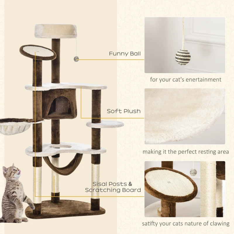 PawHut Cat Tree for Indoor Cats Scratching Tower House Activity Center Post Climbing Hammock Condo Perch 153 cm
