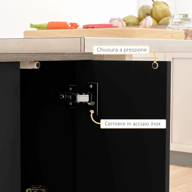 HOMCOM Isola per Cucina con 2 Ripiani Aperti e 2 Armadietti, in MDF, 105x60x82 cm, color Rovere e Nero