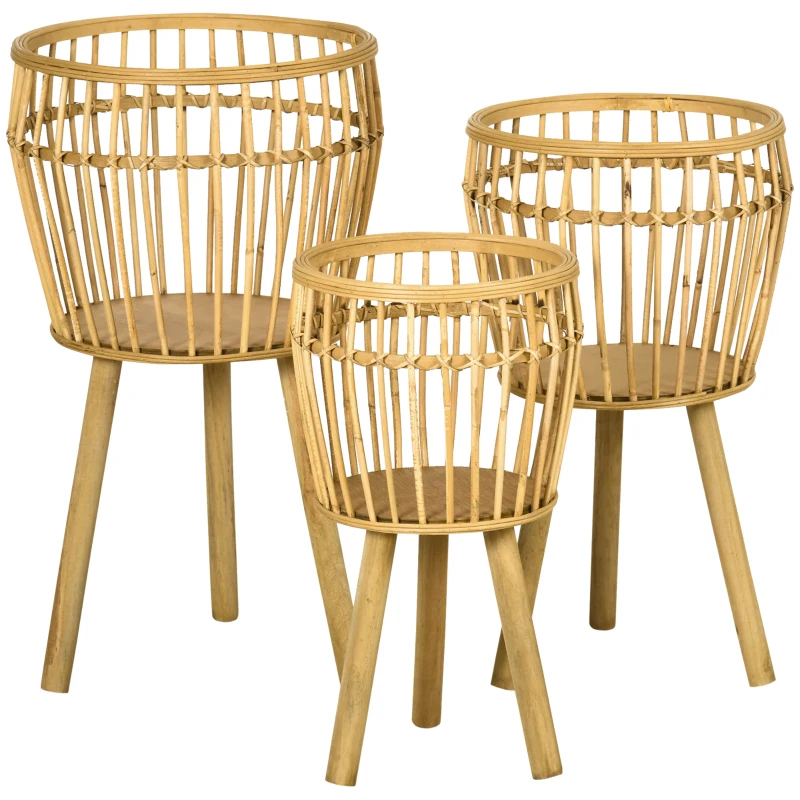 Outsunny Lot de 3 supports cache-pots à plantes lot de 3 étagères à fleurs support pots de fleurs sur pied trépied bois naturel