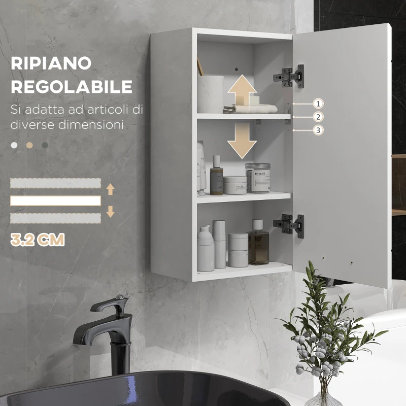 kleankin Mobiletto Bagno in MDF a Muro con 3 Ripiani e Ripiano Superiore Regolabile, 37x22.5x70 cm, Bianco
