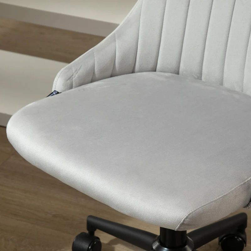 Vinsetto Sedia da Ufficio in Velluto Grigio con Altezza Regolabile, Sedia Ergonomica Girevole a 360° e Ruote, 50x58x77-87cm