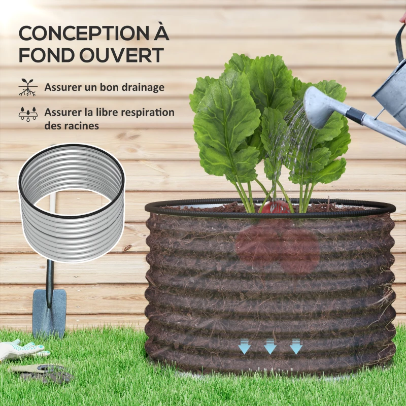 Outsunny Lot de 2 jardinières surélevées kit de jardinière ronde surélevée fonds ouverts acier galvanisé 90 x 90 x 56 cm argent