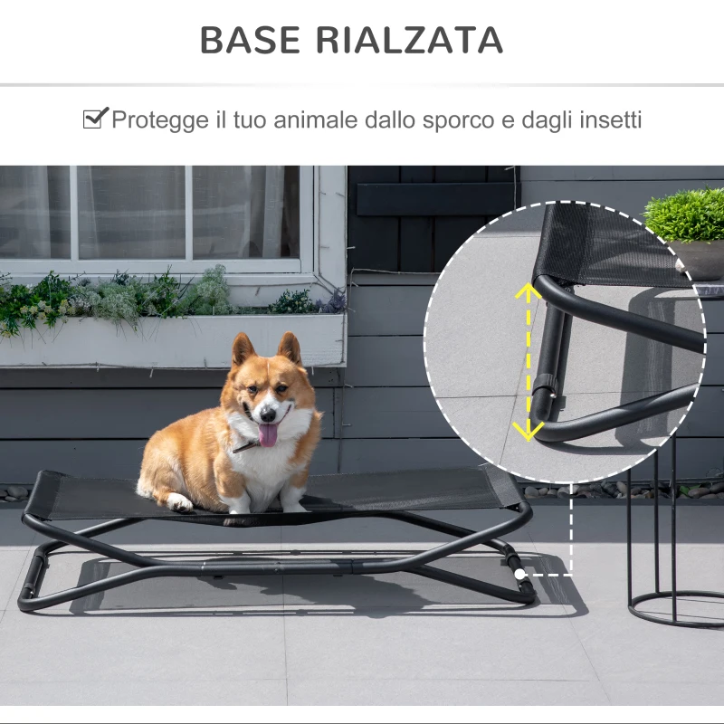 PawHut Brandina per Cani di Taglia Piccola e Media Rialzata, in Acciaio e Tessuto Traspirante, 111x65.5x19cm, Nero