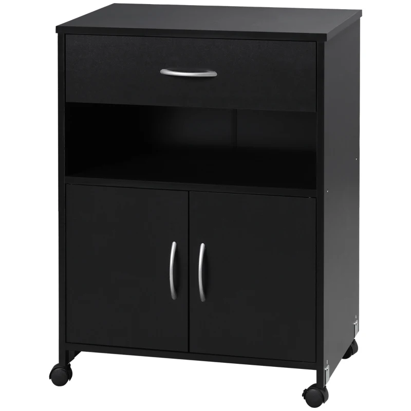 Vinsetto Printer Stand Mobile Printer Cabinet with Storage, Open Shelf, Drawer for Home Office, 60cm x 39cm x 80cm, Black