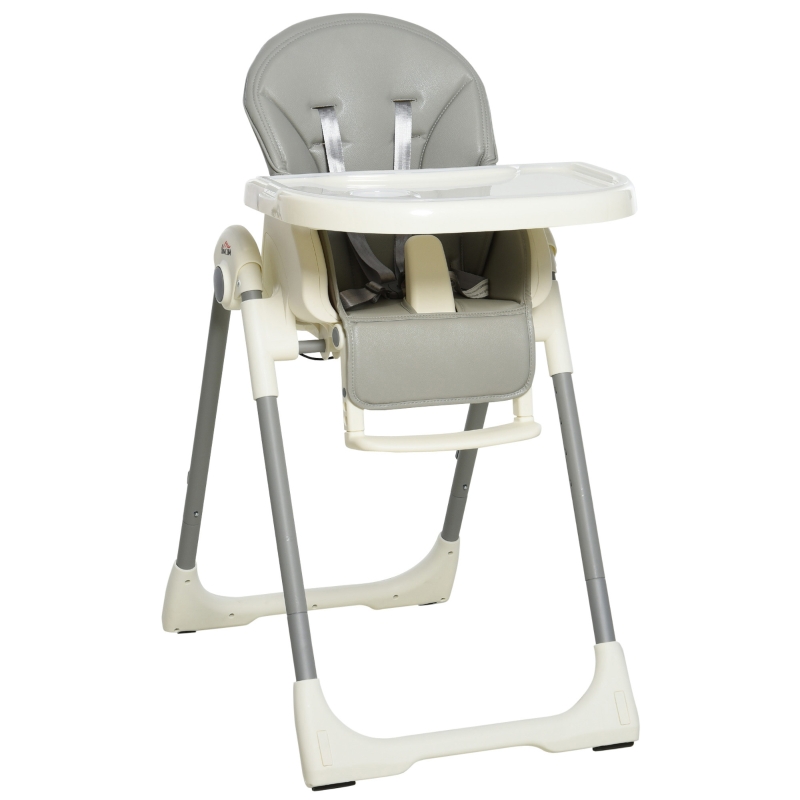HOMCOM Foldable Baby High Chair Convertible to Toddler Chair Height Adjustable with Adjustable Backrest Footrest and Removable Tray 5 Point Harness Mobile with Wheels for Kids 6 36 Months Grey Chair T...