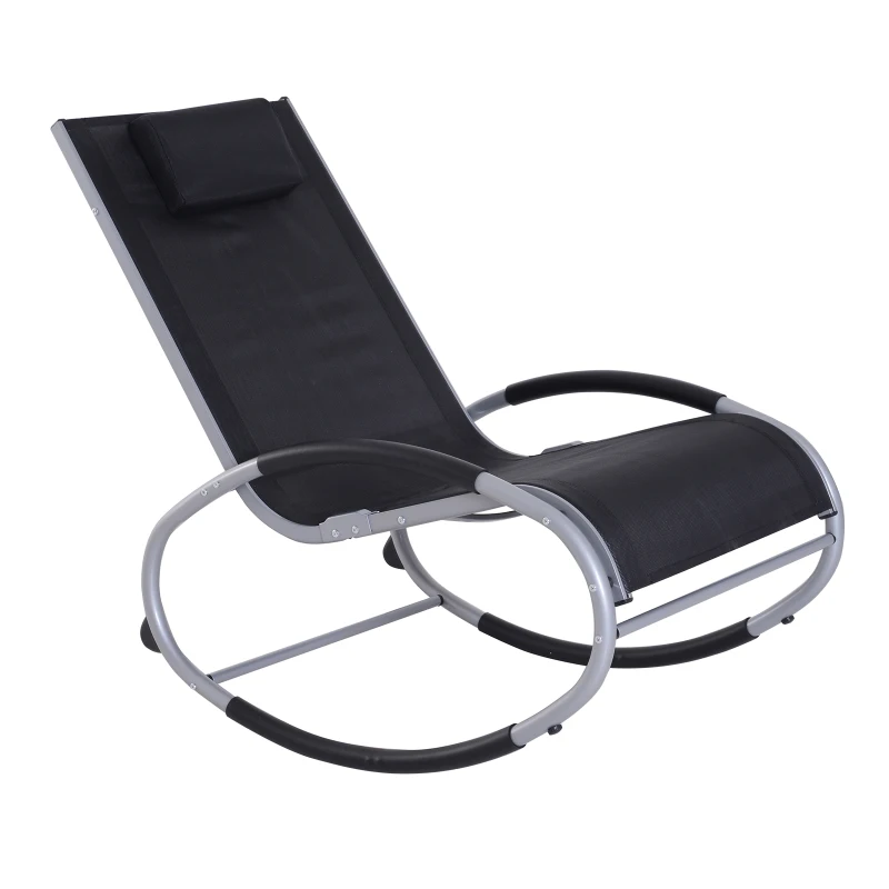 Outsunny Fauteuil Chaise Longue à Bascule Design Contemporain dim. 117L x 62l x 91H cm alu. Polyester Noir