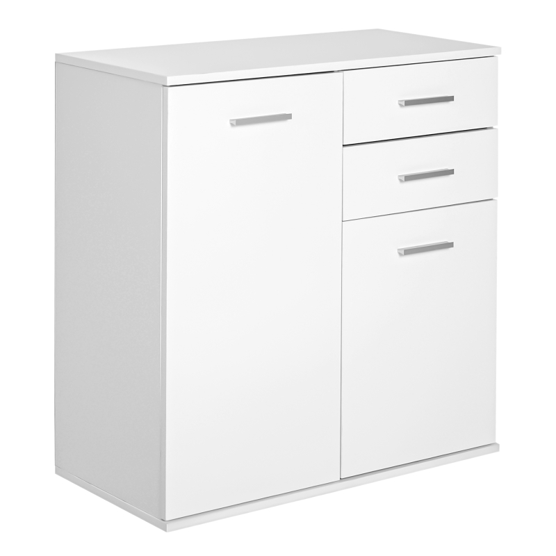 HOMCOM Cassettiera da Ufficio 2 Cassetti 2 Ante con Ripiano Regolabile Legno 71x35x76cm Bianco