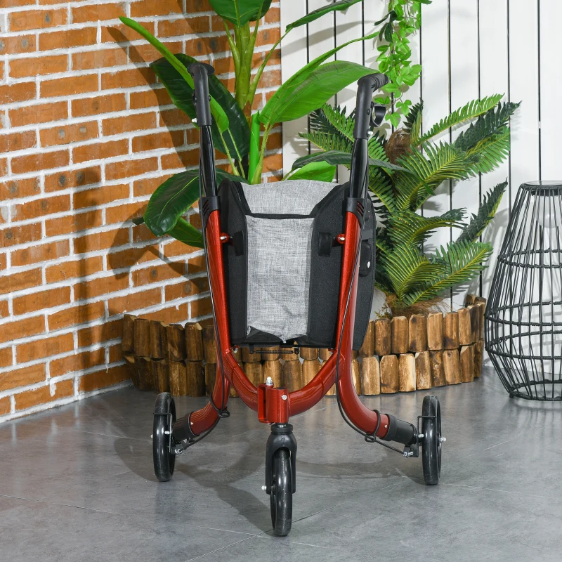HOMCOM Deambulatore ad Altezza Regolabile con 3 Ruote e Tasca Portaoggetti, in Alluminio, 68x68x86.5-99 cm, Rosso