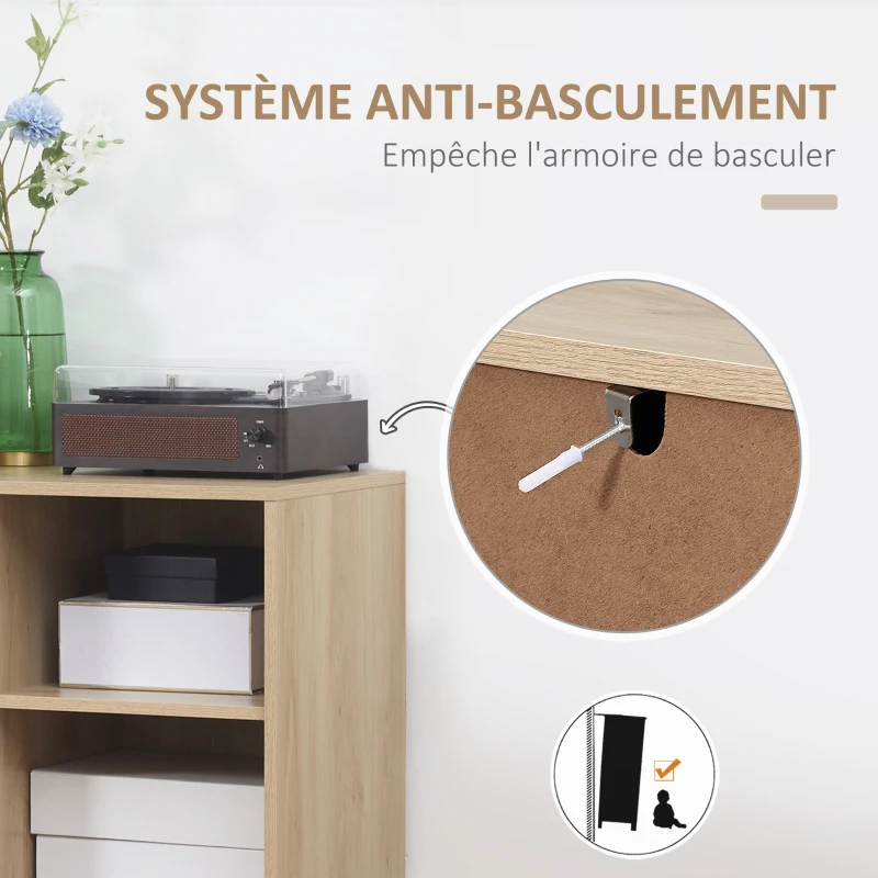 HOMCOM Buffet Meuble de Rangement sur pied de fer avec 2 placards 1 tiroir et 2 niches Aspect Bois - 75 x 40 x 120 cm