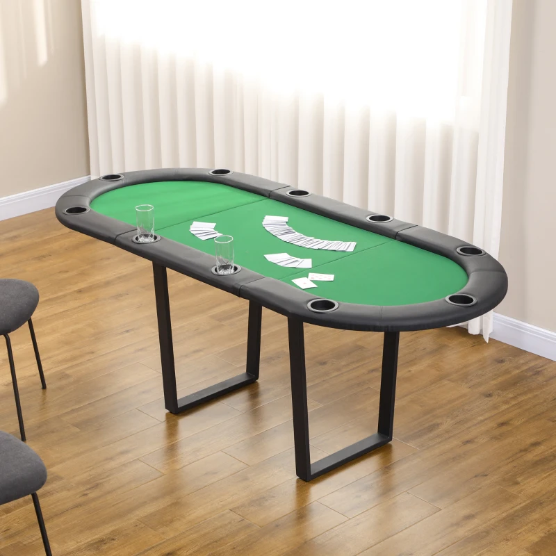 HOMCOM 200cmx90cm/79"x36" Classic 3 Folding Poker Table Foldable Poker Top 10 Seater Players Blackjack Table with Drink Holders Carry Bag