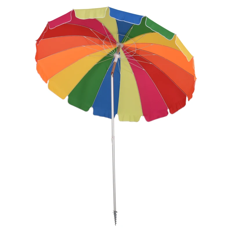 Outsunny Parasol de plage parasol inclinable rond Ø 223 cm tissu polyester haute densité anti-UV mât démontable aluminium sac de transport inclu multicolore