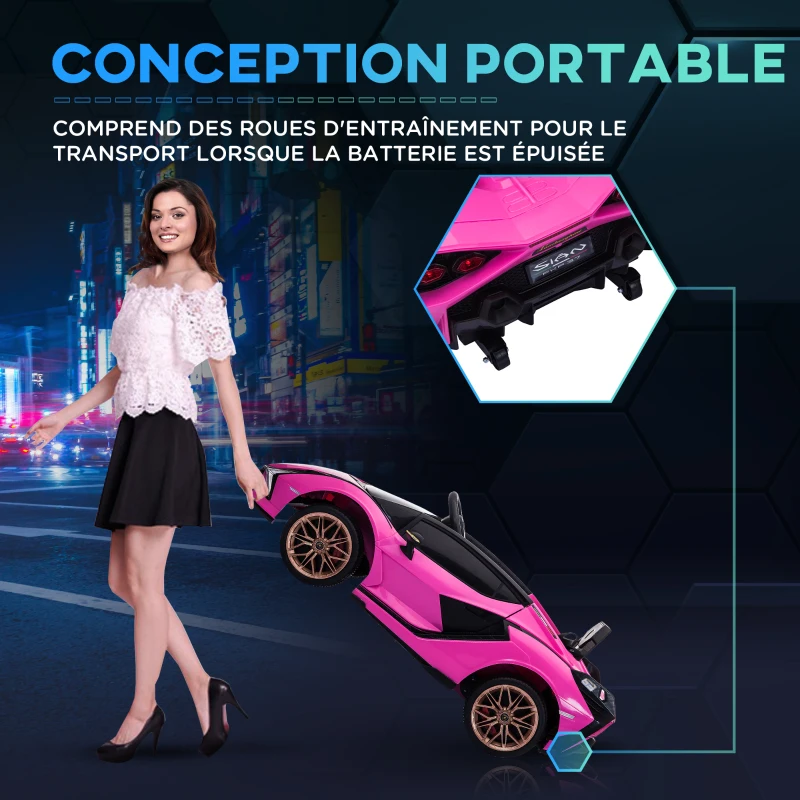HOMCOM Voiture électrique Enfants de Sport Supercar sous Licence Lamborghini Sian 12 V - V. Max. 5 Km/h avec Télécommande 2,4G Effets sonores + Lumineux rose(m-8)