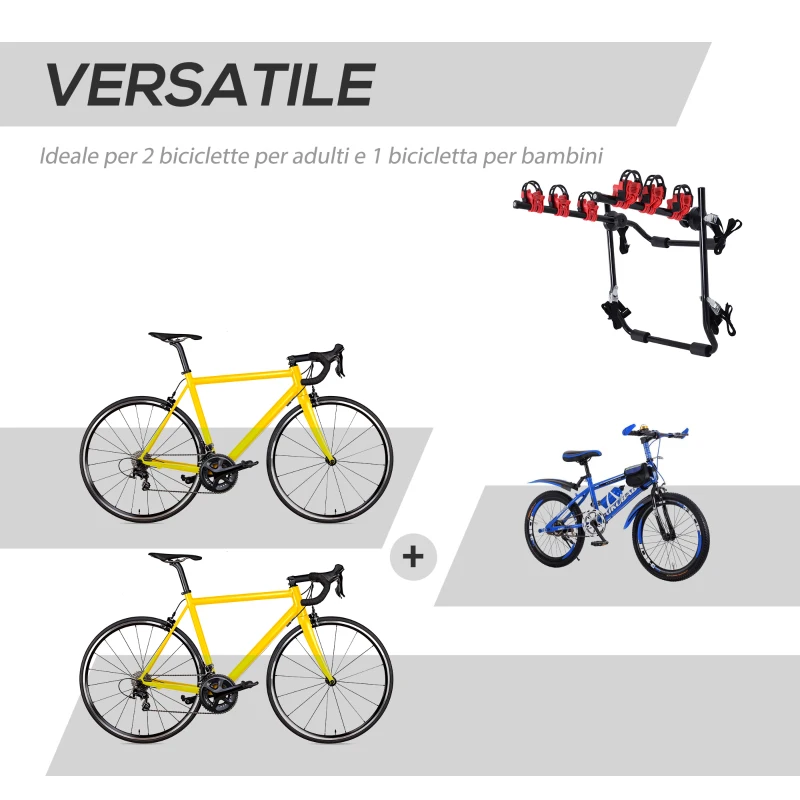 HOMCOM Portabici Posteriore per Auto Capacità 3 Biciclette 40 kg Pieghevole in Acciaio e Alluminio, 68x52x60 cm
