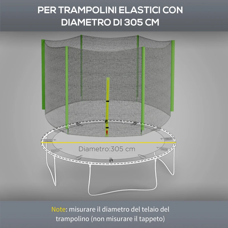 SPORTNOW Rete di Protezione per Trampolini a 6 Pali con Ingresso con Cerniera, in PE, Ø305x180 cm, Nero e Verde